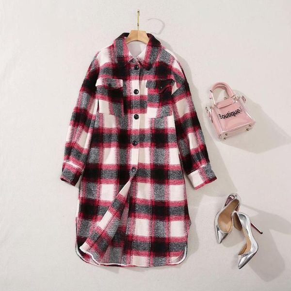 

women's wool & blends american european and wear 2021 winter style long sleeve lapel single breasted fashionable plaid loose coat, Black