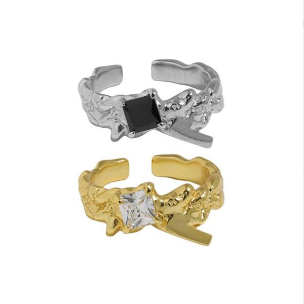 

100% 925 sterling silver ring simple style irregular black white cz zircon rings for women statement fine jewelry