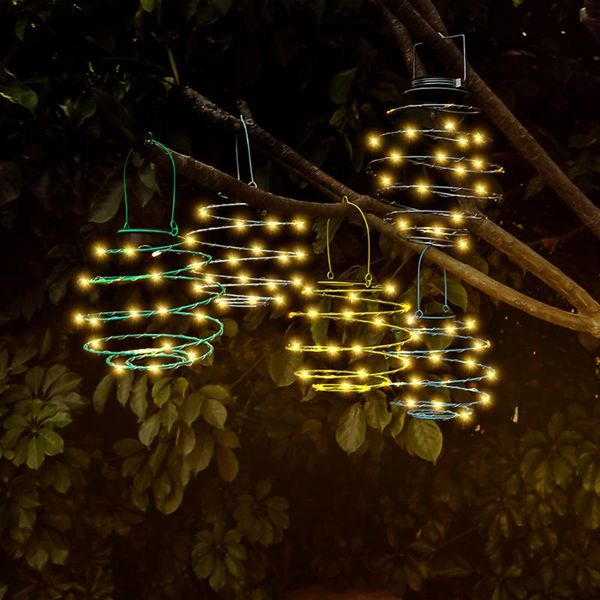 

solar lamps 2pcs led spring light outdoor hanging wrought iron spiral lighting lamp wall powered