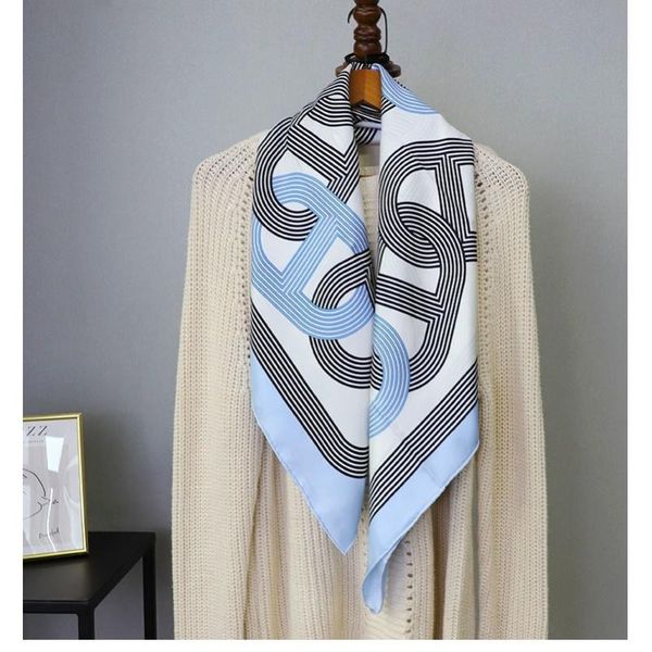 

scarves fashion print 100% twill silk scarf shawl 18mm thicken type, Blue;gray