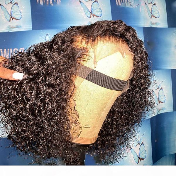 

150% short curly bob wig lace front human hair wigs for women remy brazilian natural plucked hairline curly lace front wigs, Black;brown