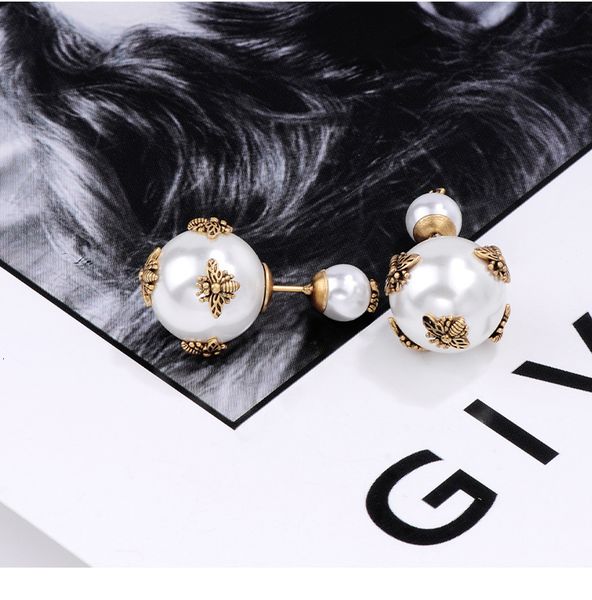 

d home / dijia bee pearl double sided ball earrings for women's temperament, simple and versatile, french advanced fashion, Golden