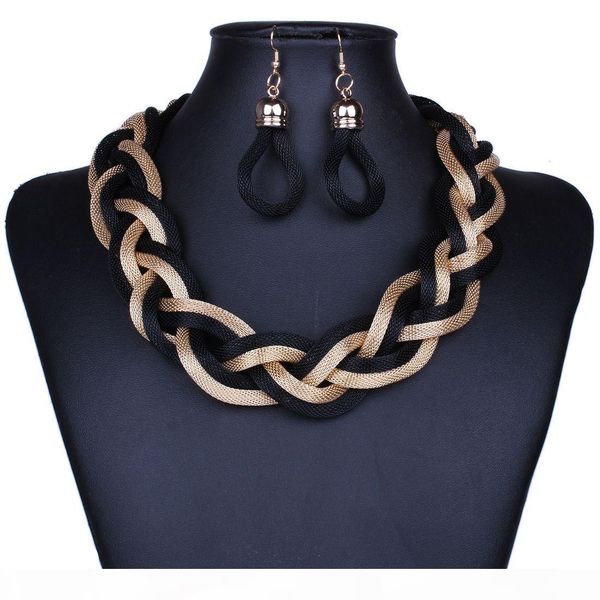 

fashion exaggerated crude preparation of metal chain necklace retro big earrings sets of chain, Silver