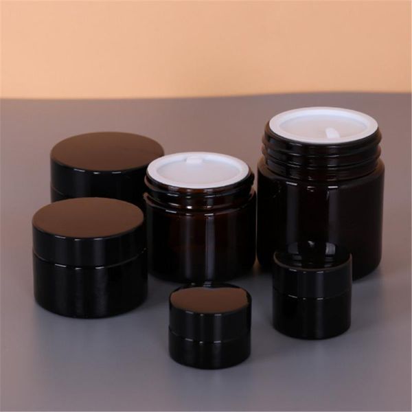 

1pc 20g/30g/50g/100g glass empty amber brown cosmetic face cream bottles sample jar pot makeup cosmetic nail art container box