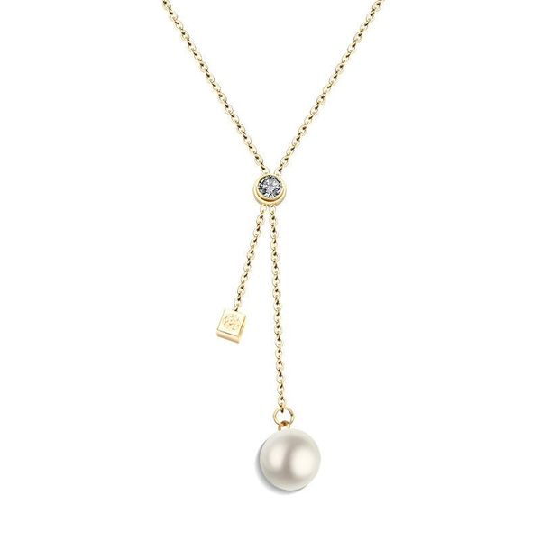 

pendant necklaces boho jewelry simple stainless steel chain for women vintage white pearl with cubic zirconia, Silver