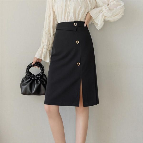 

skirts retro high waist bag hip skirt 2021 spring and summer commuter split professional quality, Black