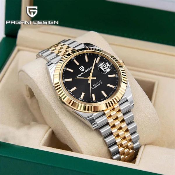 

wristwatches pagani design mechanical sapphire 100m waterproof watch men business diving luminous men's watches nh35a stainless steel, Slivery;brown
