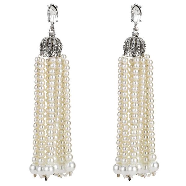 

dangle & chandelier multi-layer pearl tassel earrings crown, Silver