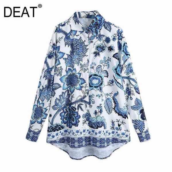 

[deat] fashion spring turn-down collar printing single-breasted long sleeve women's loose casual shirt 13c069 210527, White
