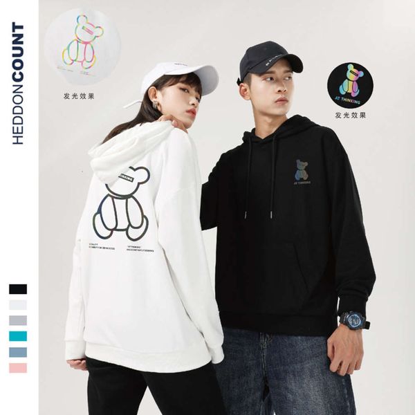 

dengjue baron autumn bear print hoodie men's loose couple coat, Black