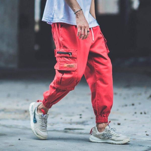 

men's pants lacible side pocket joggers man camouflage hip hop streetwear cargo mens sweatpants casual high street harem, Black