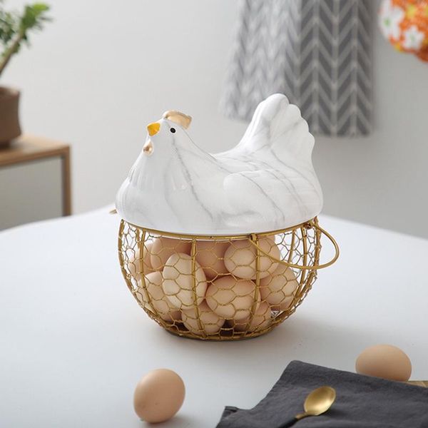 

storage baskets iron egg basket fruit creative collection ceramic hen oraments decoration kitchen accessories