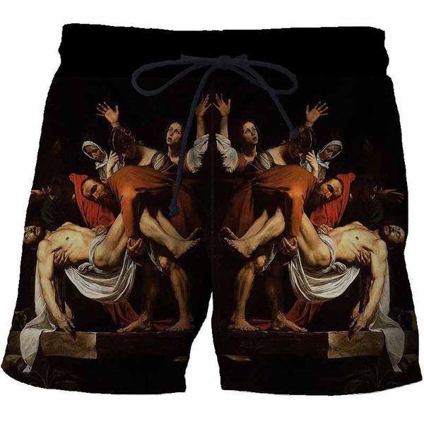 

men's shorts summer beach pants 3d printing world famous paintings art patterns casual quick-drying sports, White;black