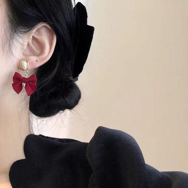 

stud red elegant bow earrings for woman 2021 korean fashion jewelry temperament accessories party girl's pearl, Golden;silver