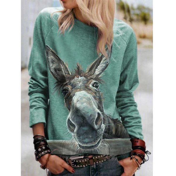 

omen's 3d animal printed long mouths casual ladies o neck clothing harajuku t-shirt women, White