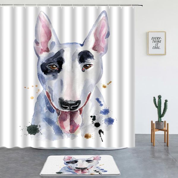 

shower curtains 2 pcs cartoon animal dog print set kids bathroom decor screen bath mat watercolor entrance door non-slip rug