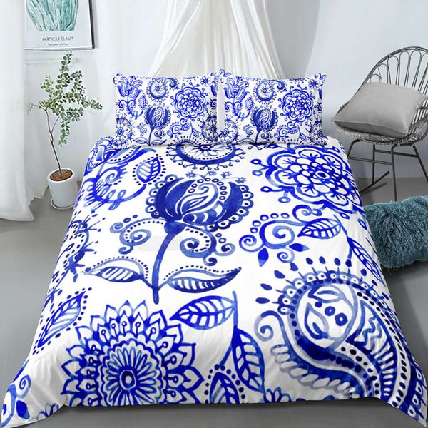 

blue flower girl microfiber bedding sets 2/3 piece home decor bed cover pillowcase wedding art floral quilt cover single double