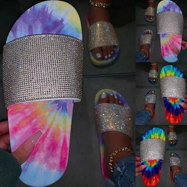 

women's slippers rhinestones sandals candy color ladies bling rainbow flat shoes female slides flip flops summer beach 2021 new, Black