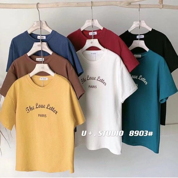 

women's t-shirt summer korean basic solid letter women casual cotton short sleeve tee female 2021 fashion ins style, White