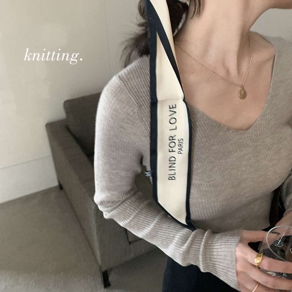 

beaded v-neck sweater thin autumn winter solid color tight long sleeve knitted bottomed women, White;black