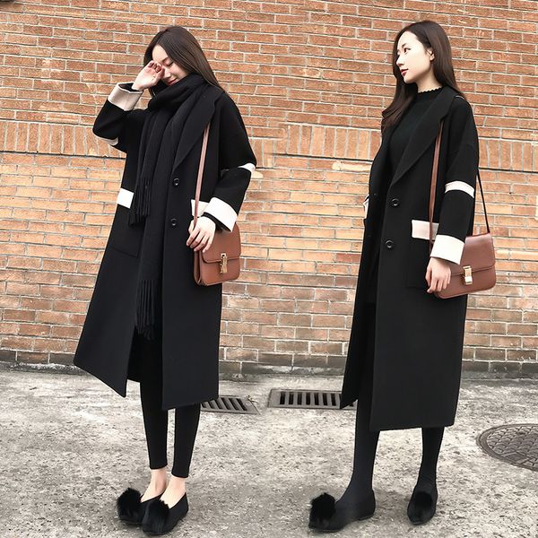 

elegant woman's section and winter new straight released wool coat wild iscs, Black
