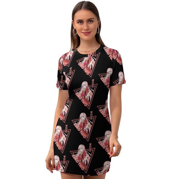 

casual dresses darling in the franxx dress short sleeve pretty polyester bodycon girls pattern business one-piece, Black;gray