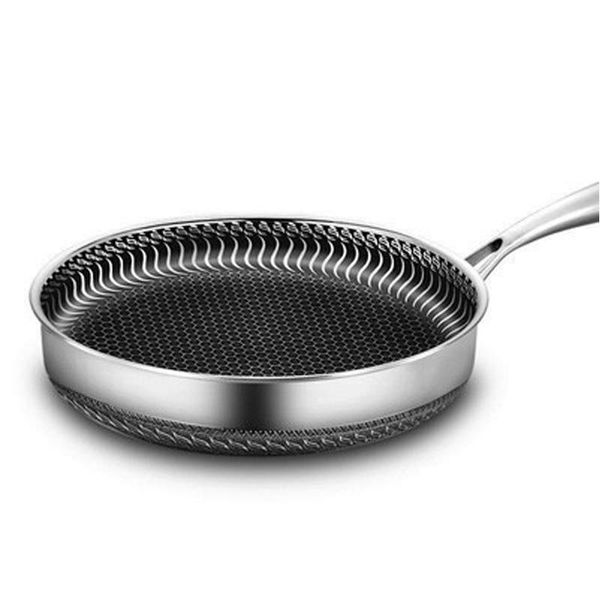 

pans 304 stainless steel frying pan wok non-stick double-side honeycomb without oil fried steak pot general uncoated cookware