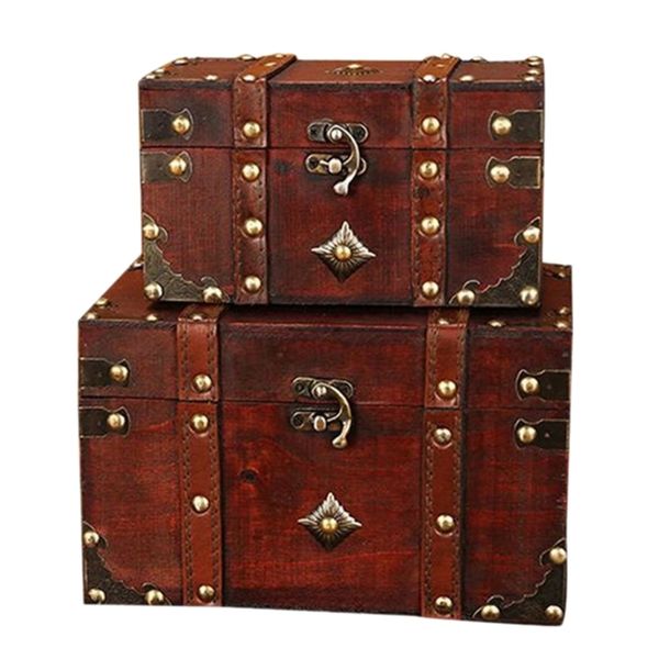 Schatztruhe Vintage Holz Aufbewahrungsbox Antik Stil Schmuck Organizer für Je 210309