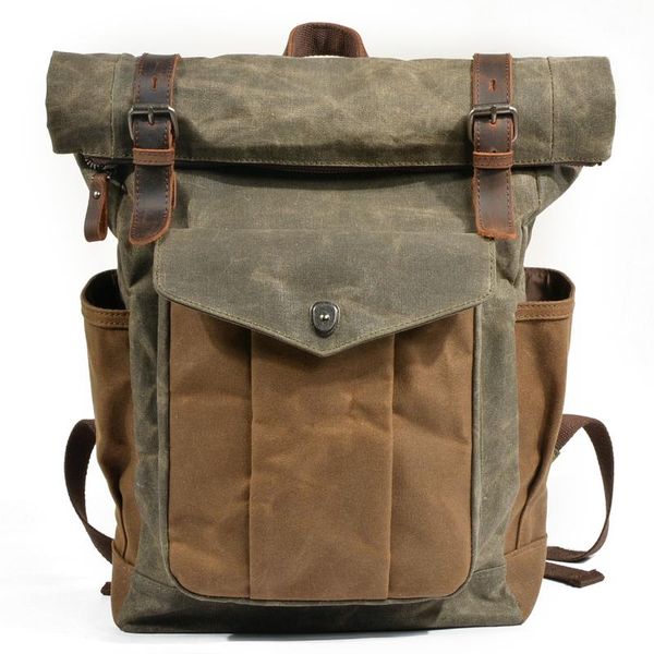 

backpack retro outdoor travel men and women shoulder bag oil wax canvas large capacity computer sports mountaineering