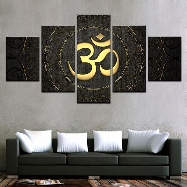 

other home decor modern canvas wall art hd prints poster 5 piece buddha om yoga painting golden symbol pictures for living room