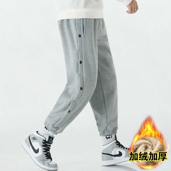 

winter new men's solid color plush and thickened legged trousers youth student fashion leisure sports pants, Black