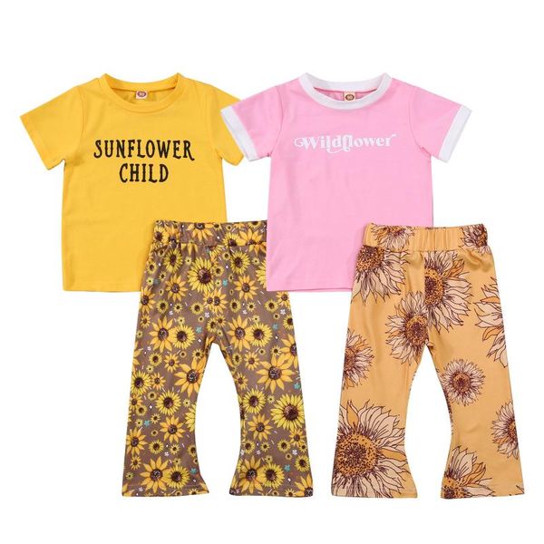 

clothing sets kid baby girl summer clothes set short sleeve letter floral print pants 2pcs outfits casual children, White