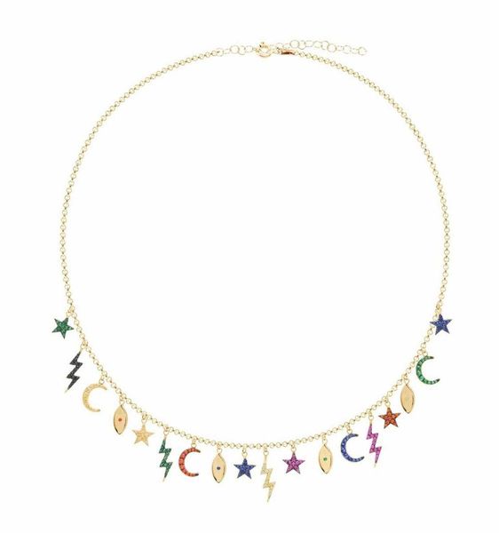 

designer necklace 35+10cm choker women lover's gold color moon & star eye lightning pendant engagement jewelry, Silver