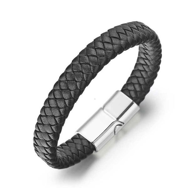 

qiming stainls steel leather bracelet, Golden;silver