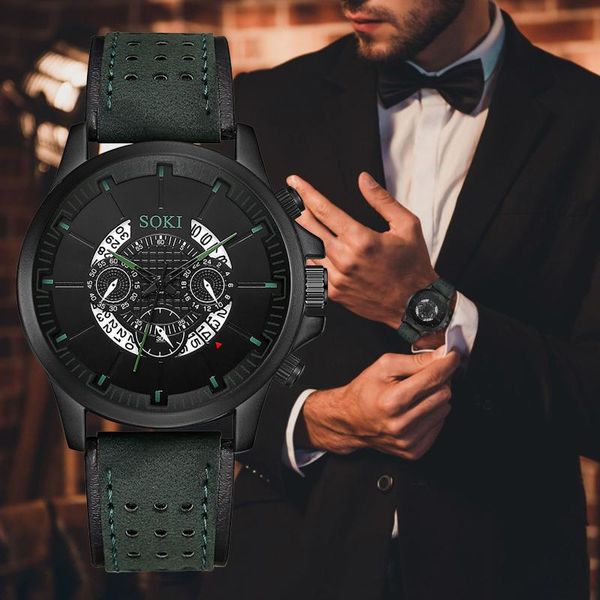 

wristwatches 2021 mens business watches date pu leather wristwatch with glass men quartz analog wrist watch for man gift reloj hombre, Slivery;brown