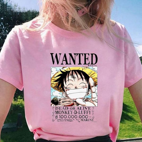 

2021 summer one piece women t-shirt pink short sleeve female tee shirt t-shirt japan anime one piece luffy zoro lady tshirt, White