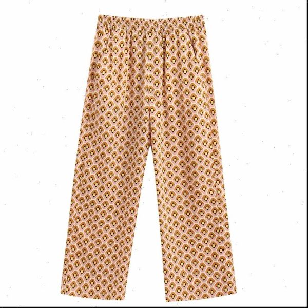 

2021 women vintage geometric print straight pants female casual ankle length trousers office wear pockets pantalones mujer p607, Black;white