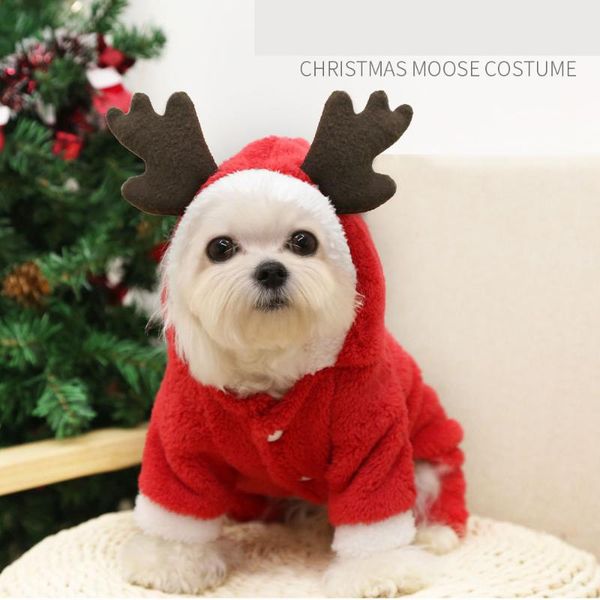 

christmas four-legged thick clothing fleece warm button dog clothes red pet clothes