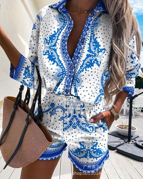 

women's tracksuits 2 piece shorts set 2021 printed long sleeve shirt, Gray