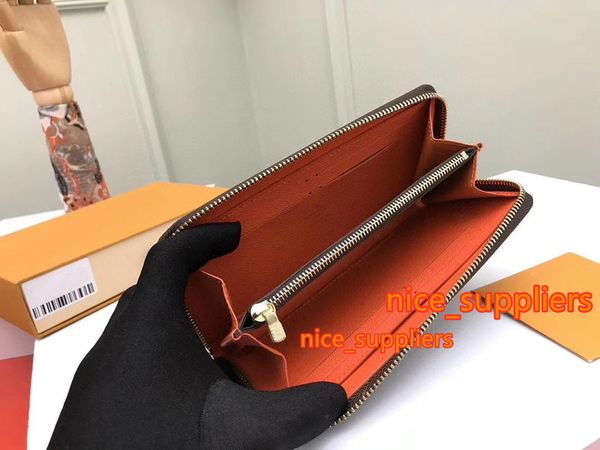 

men genuine leather long zipper purses clemence credit women/men card holder wallets porte carte g18 with box 60742 dust bags, Red;black