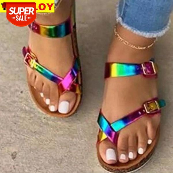 

muticolor sandals open toe flip flop rainbow platform sandals women casual beach buckle shoes woman #yx3a, Black