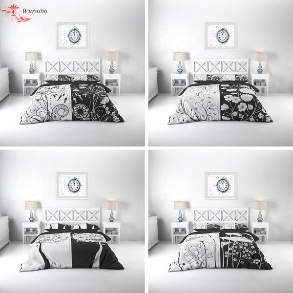 

bedding sets white and black design flower printed set nordic double bed cover bedspread duvet pillowcase king quilt for winter