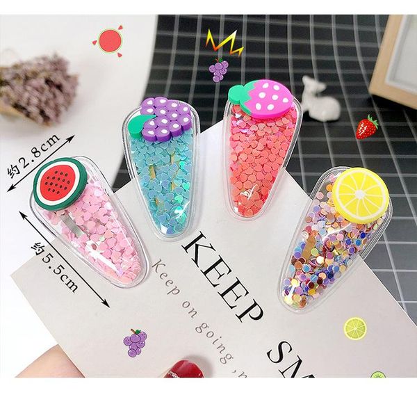 

hair accessories 5pcs/set korea cute side clip quicksand fruit sequin hairpin color headdress, Slivery;white