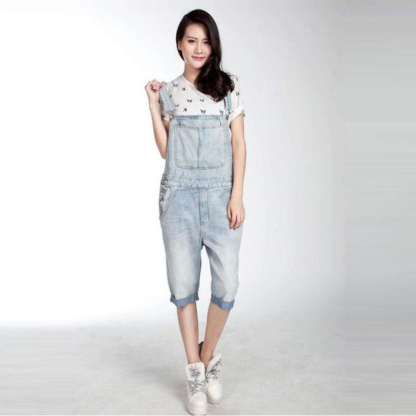 

2021 new ladies modis large size denim overalls / fve pants shorts light white thin section jumpsuit / suspenders size s-5xl, Black;white