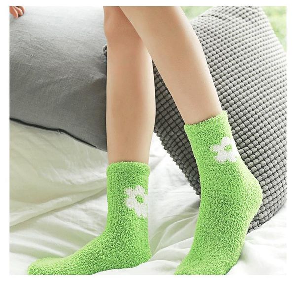 

cute socks women bed socks pure solid color fluffy warm winter gift soft floor home funny flower socks thick new y jllqln, Black