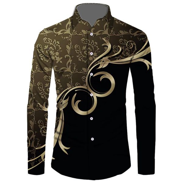 

men's casual shirts vintage printed long sleeve shirt men fashion turn-down collar button 2021 spring loose, White;black