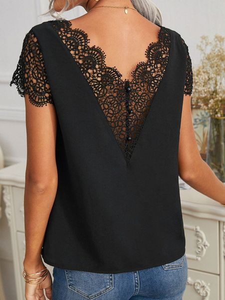 

v-neck lace detail x99m#, White