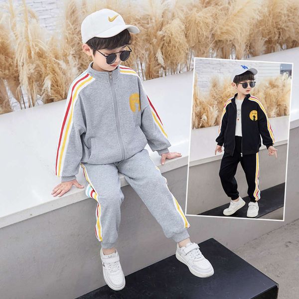 

coat boys' spring and 2021 new children's sports pants two piece suit, White