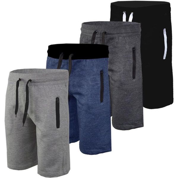 

men's shorts 2021 summer sports and leisure five-point pants solid color zipper stitching fitness training clothing, White;black
