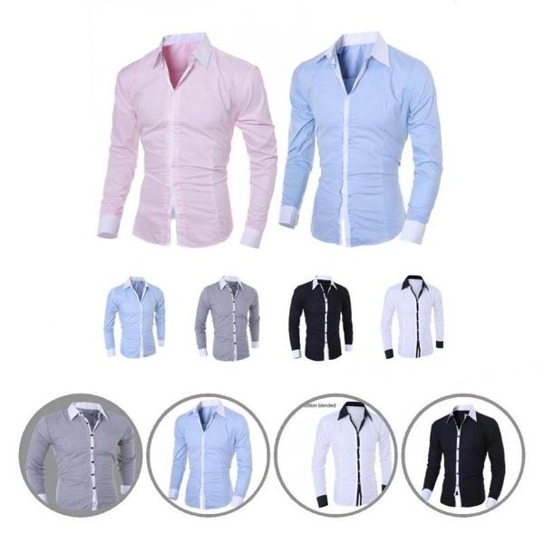 

men's casual shirts youthful classic patchwork slim fit men shirt autumn buttons closure streetwear, White;black
